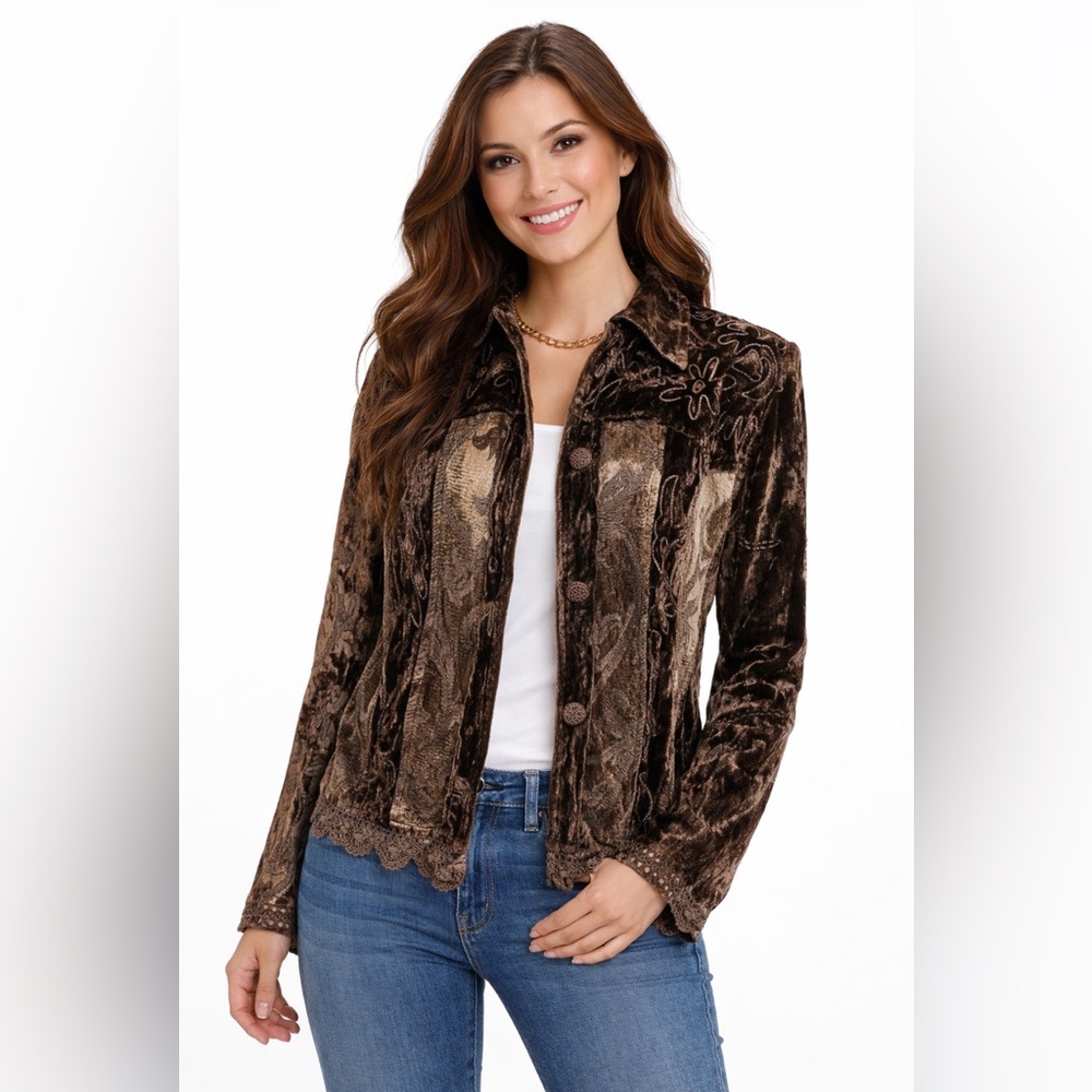 Hand Embroidered & Crocheted Jacket - Rich Brown, Beautiful
